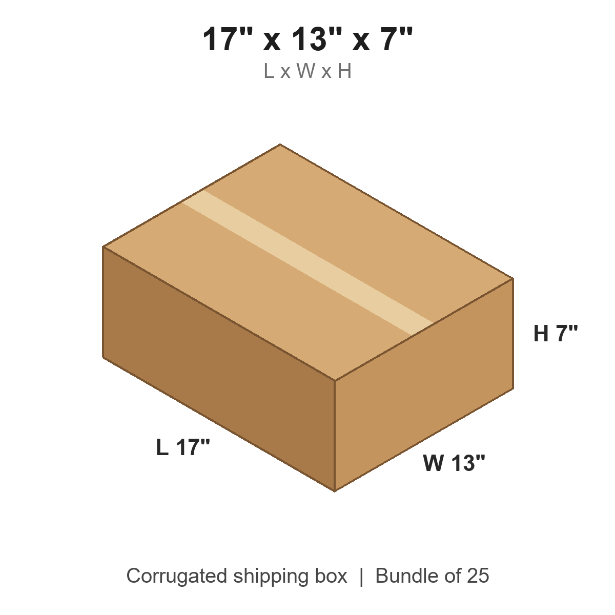 17x13x7 Corrugated Shipping Boxes (17 x 13 x 7 in), Bundle of 25