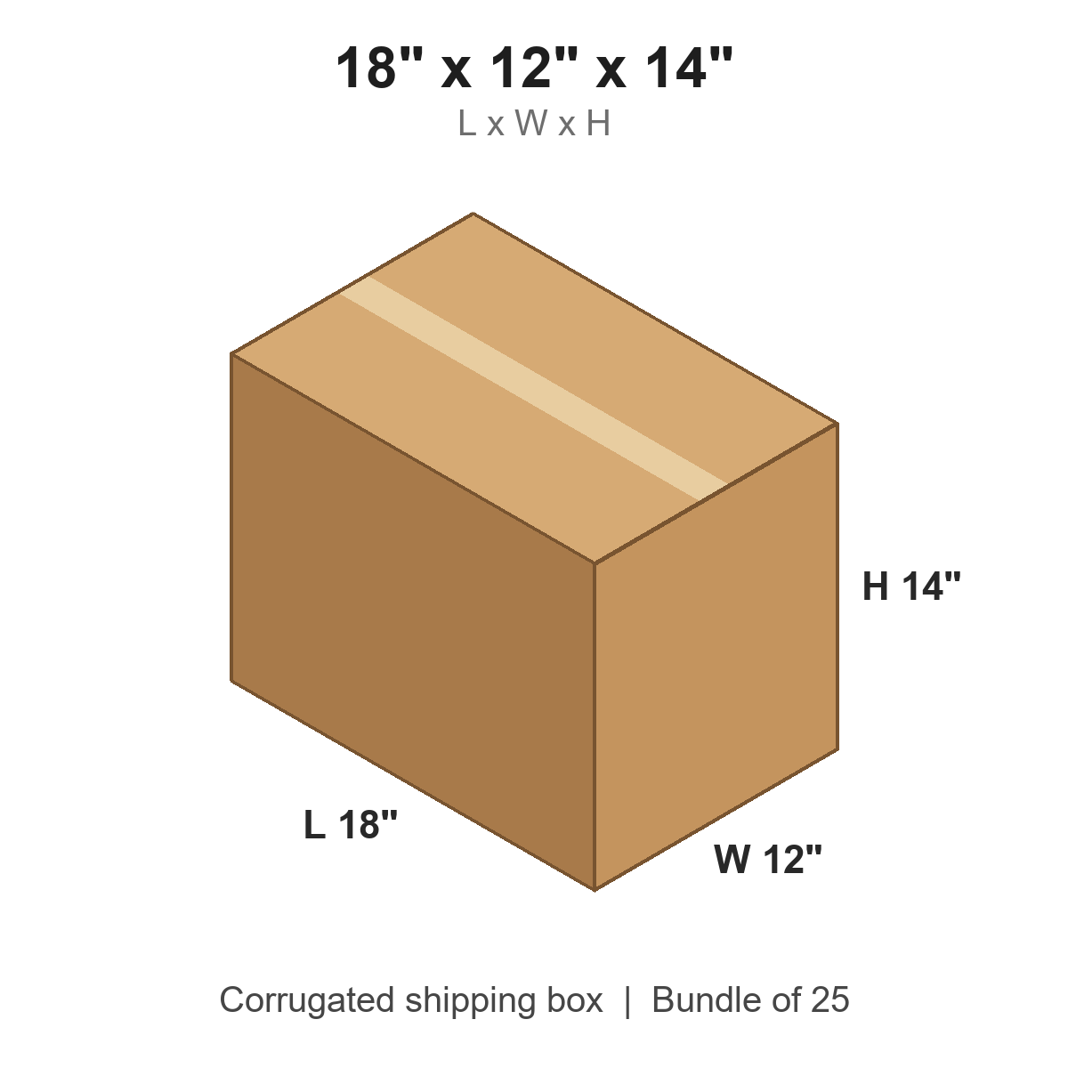 18x12x14 Corrugated Shipping Boxes (18 x 12 x 14 in), Bundle of 25