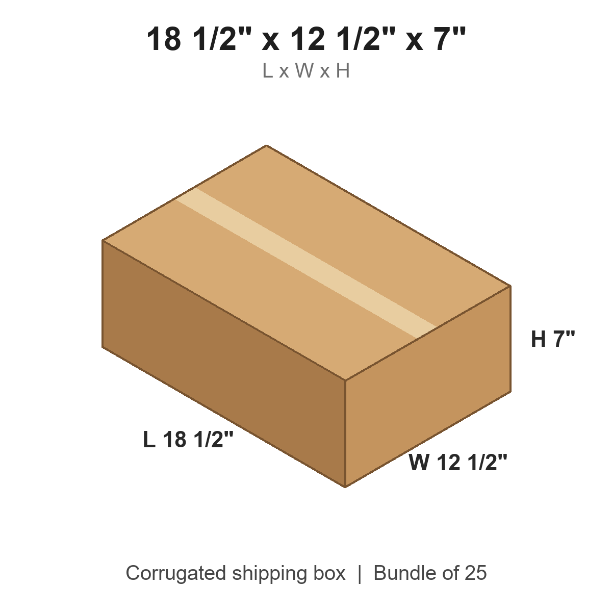 18.5x12.5x7 Corrugated Shipping Boxes (18 1/2 x 12 1/2 x 7 in), Bundle of 25