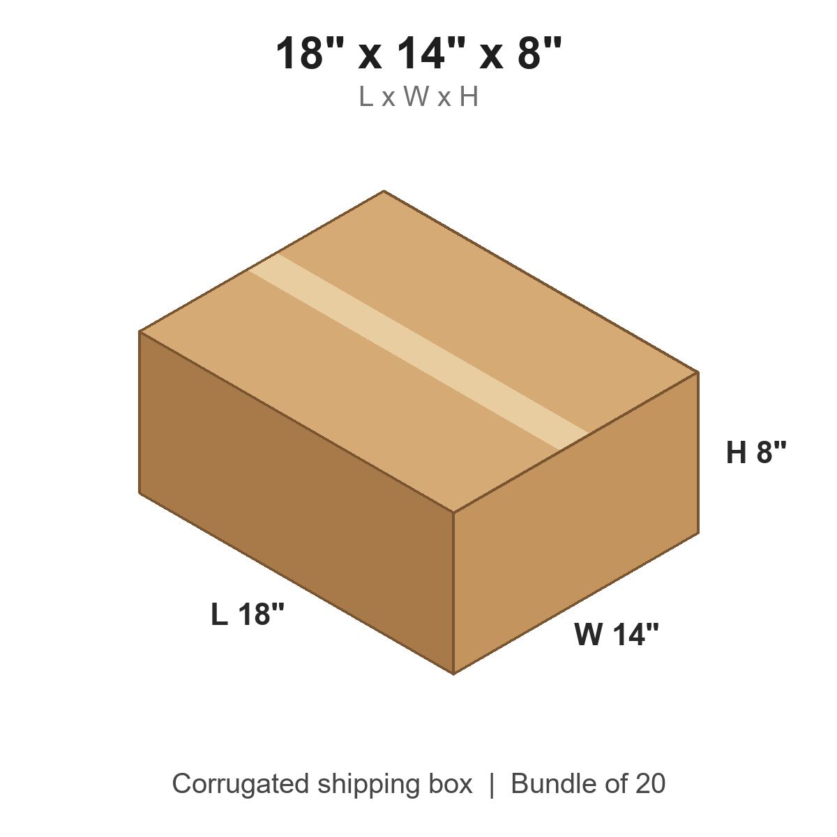 18x14x8 Corrugated Shipping Boxes (18 x 14 x 8 in), Bundle of 20