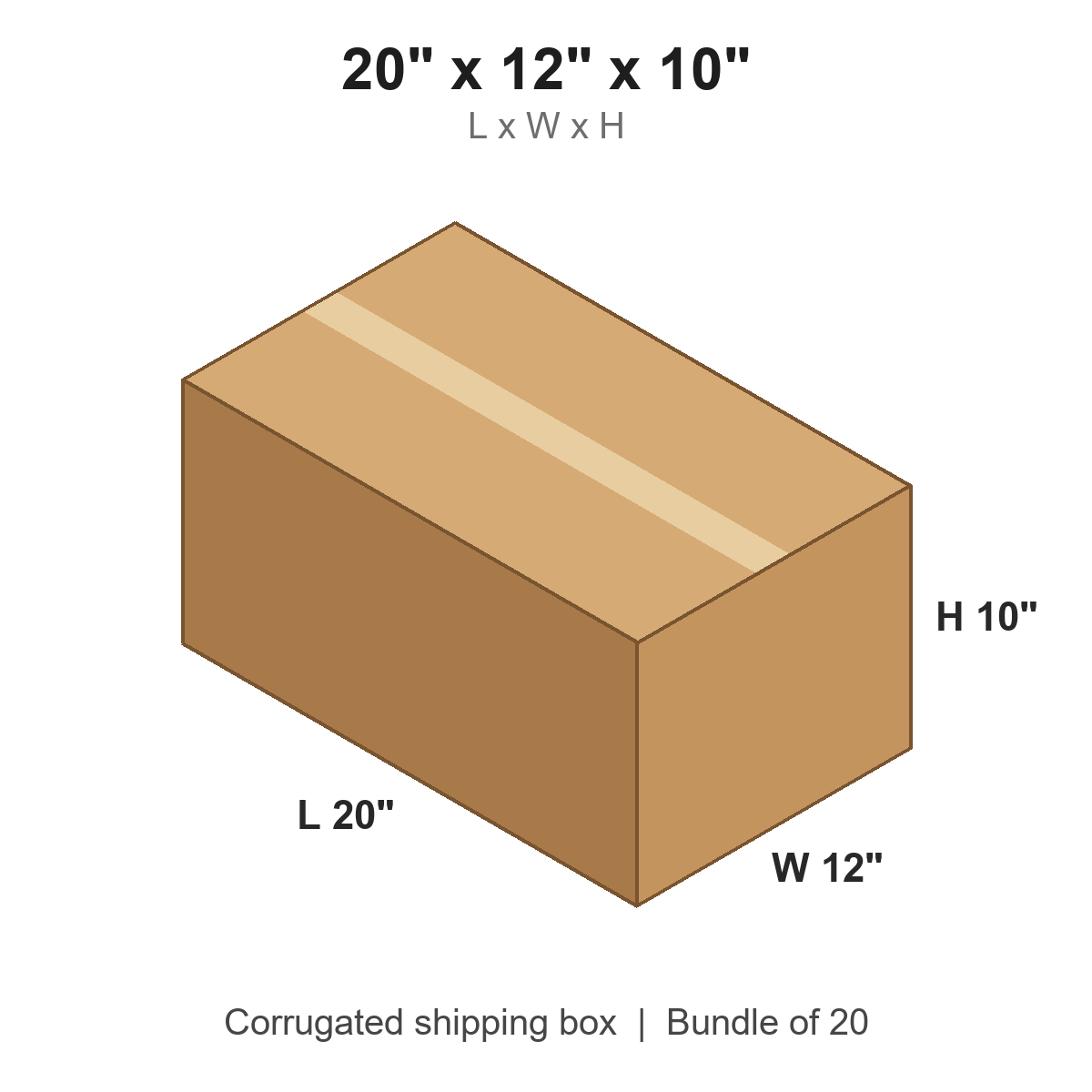20x12x10 Corrugated Shipping Boxes (20 x 12 x 10 in), Bundle of 20