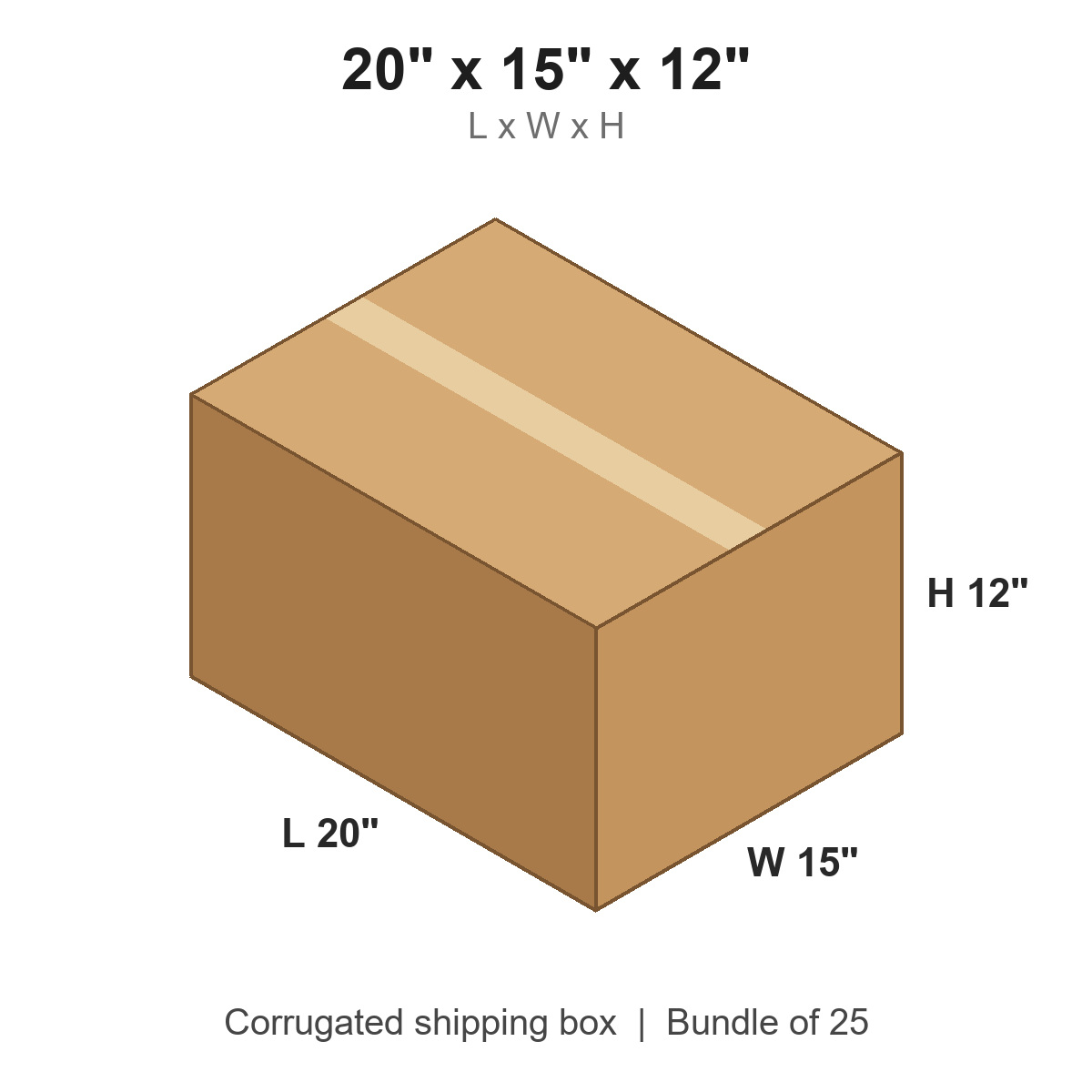 20x15x12 Corrugated Shipping Boxes (20 x 15 x 12 in), Bundle of 25