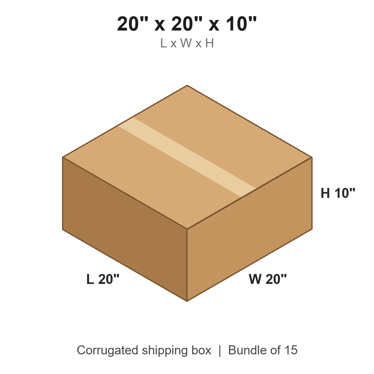 20x20x10 Corrugated Shipping Boxes (20 x 20 x 10 in), Bundle of 15