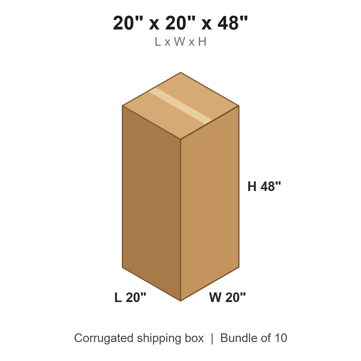 20x20x48 Tall Corrugated Shipping Boxes (20 x 20 x 48 in), Bundle of 10