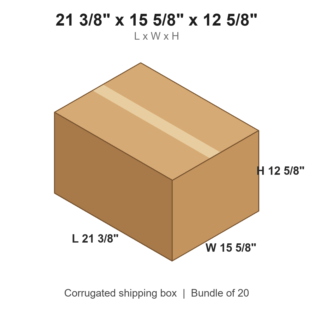 21.375x15.625x12.625 Corrugated Shipping Boxes (21 3/8 x 15 5/8 x 12 5/8 in), Bundle of 20