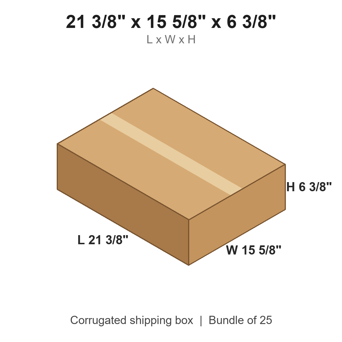 21.375x15.625x6.375 Corrugated Shipping Boxes (21 3/8 x 15 5/8 x 6 3/8 in), Bundle of 25