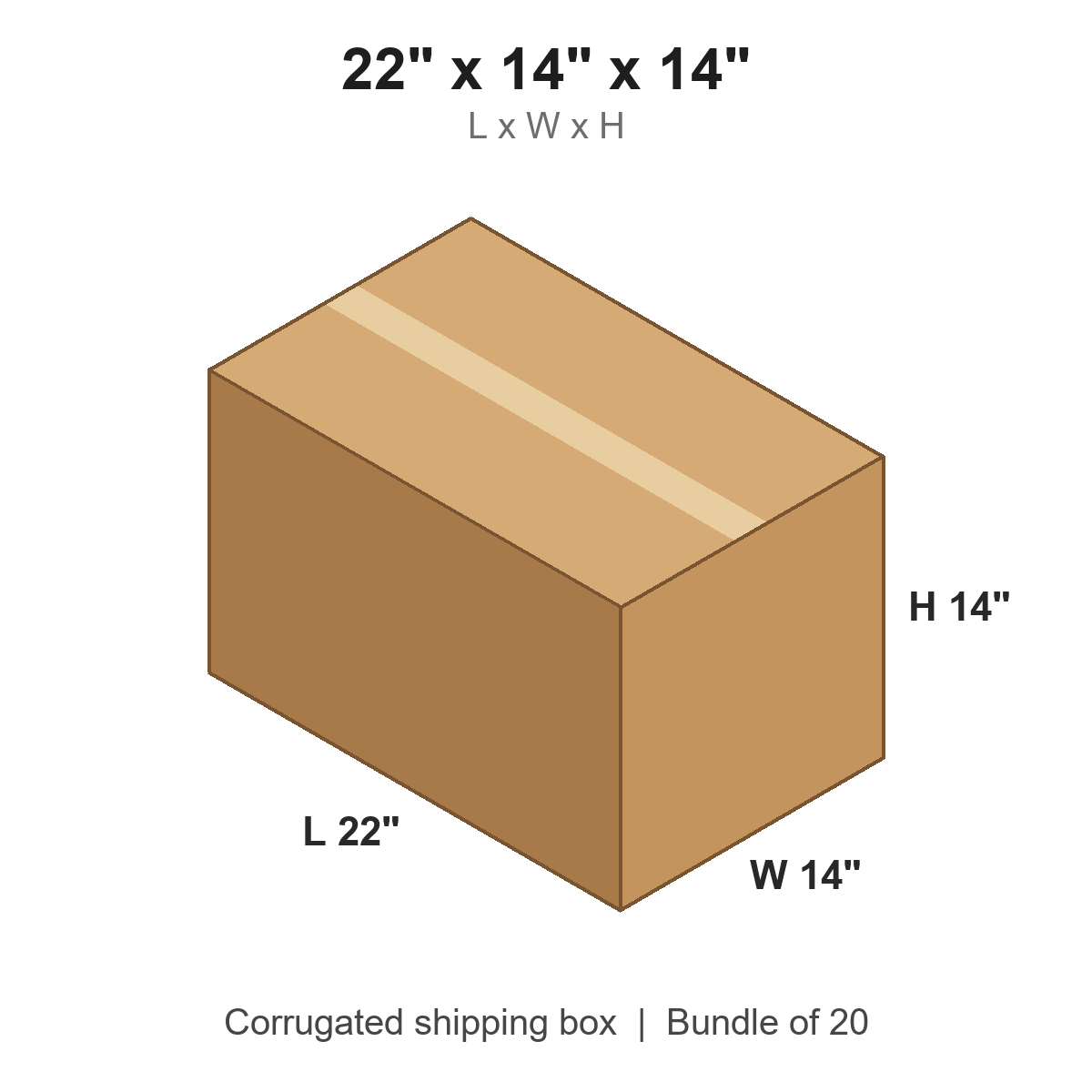22x14x14 Corrugated Shipping Boxes (22 x 14 x 14 in), Bundle of 20