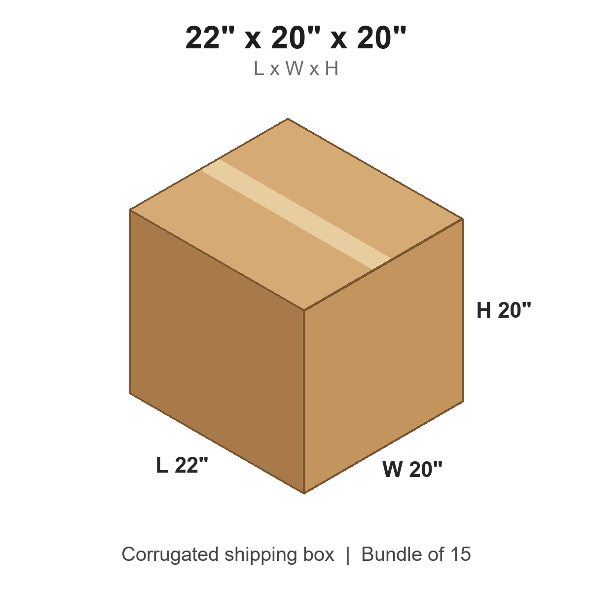 22x20x20 Corrugated Shipping Boxes (22 x 20 x 20 in), Bundle of 15