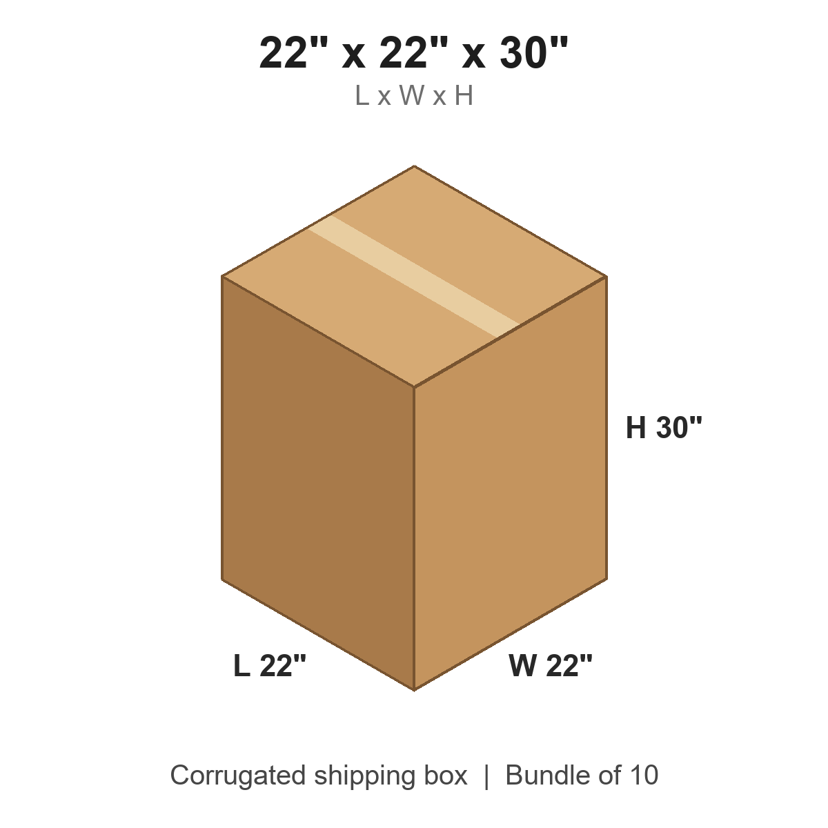 22x22x30 Corrugated Shipping Boxes (22 x 22 x 30 in), Bundle of 10