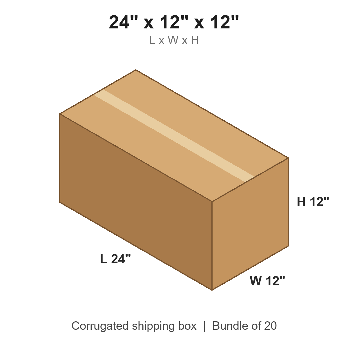 24x12x12 Long Corrugated Shipping Boxes (24 x 12 x 12 in), Bundle of 20