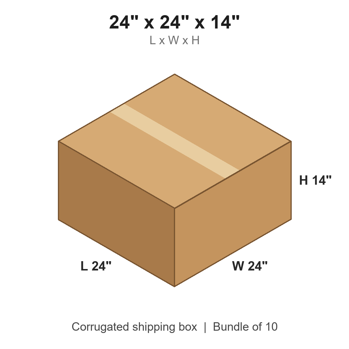 24x24x14 Corrugated Shipping Boxes (24 x 24 x 14 in), Bundle of 10