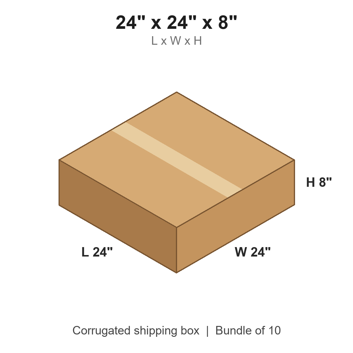24x24x8 Flat Corrugated Shipping Boxes (24 x 24 x 8 in), Bundle of 10