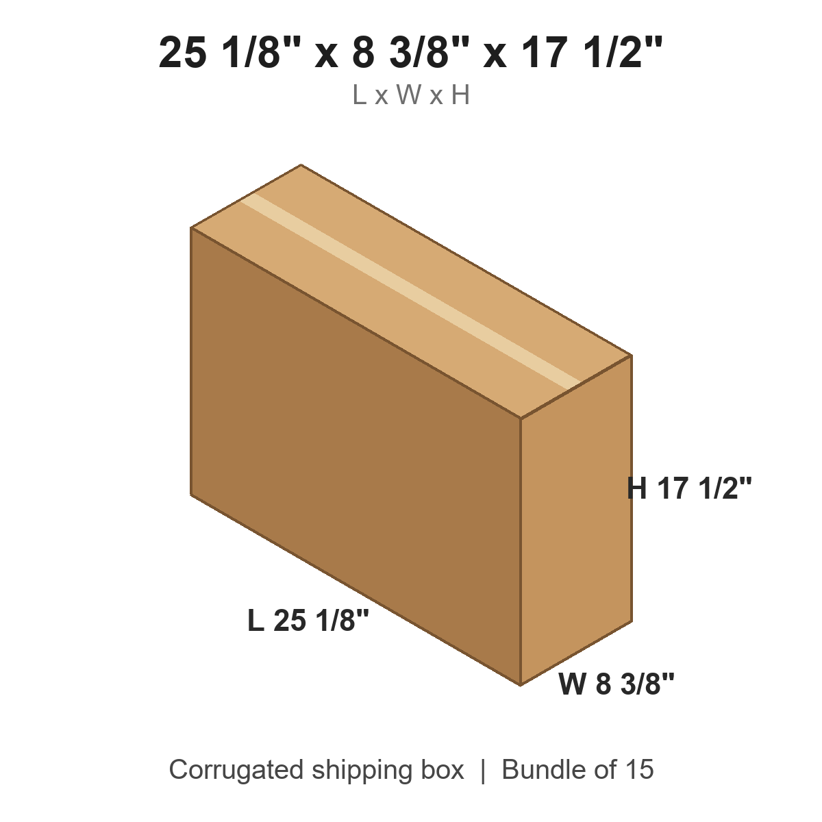 25.125x8.375x17.5 Corrugated Shipping Boxes (25 1/8 x 8 3/8 x 17 1/2 in), Bundle of 15