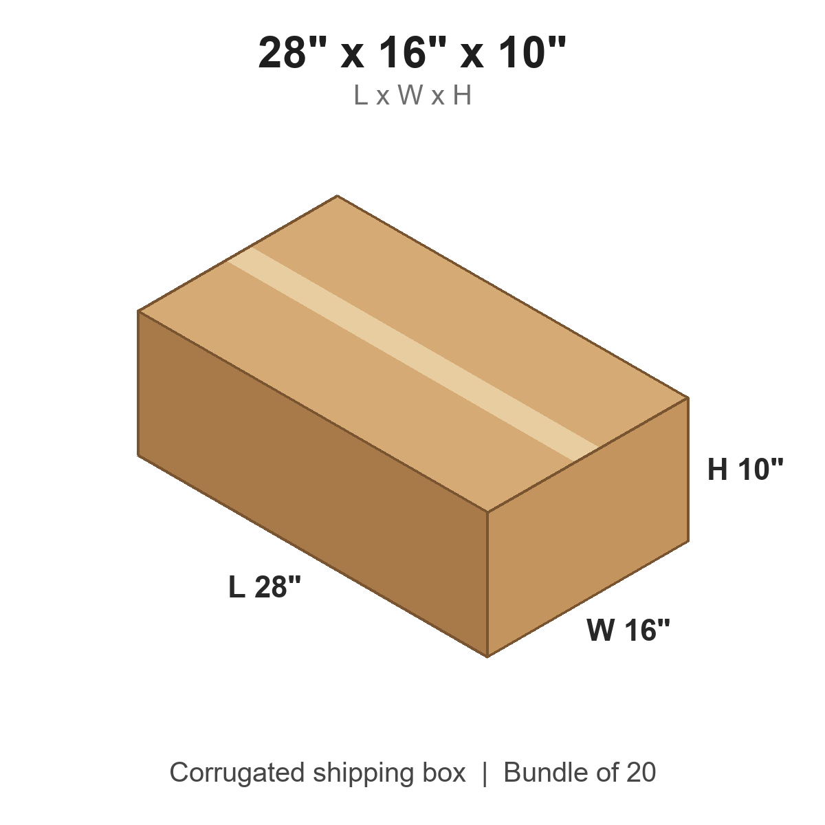 28x16x10 Corrugated Shipping Boxes (28 x 16 x 10 in), Bundle of 20