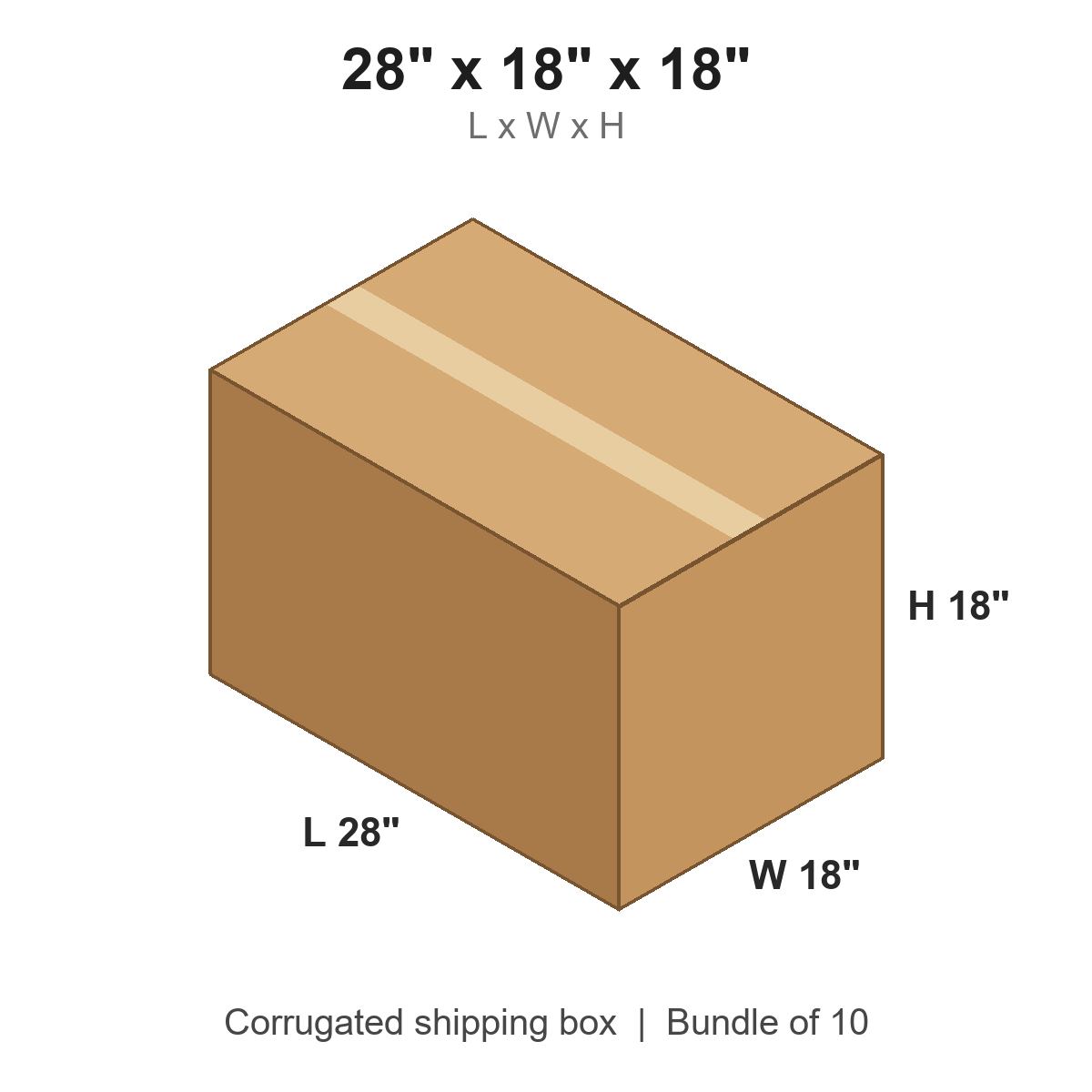 28x18x18 Corrugated Shipping Boxes (28 x 18 x 18 in), Bundle of 10