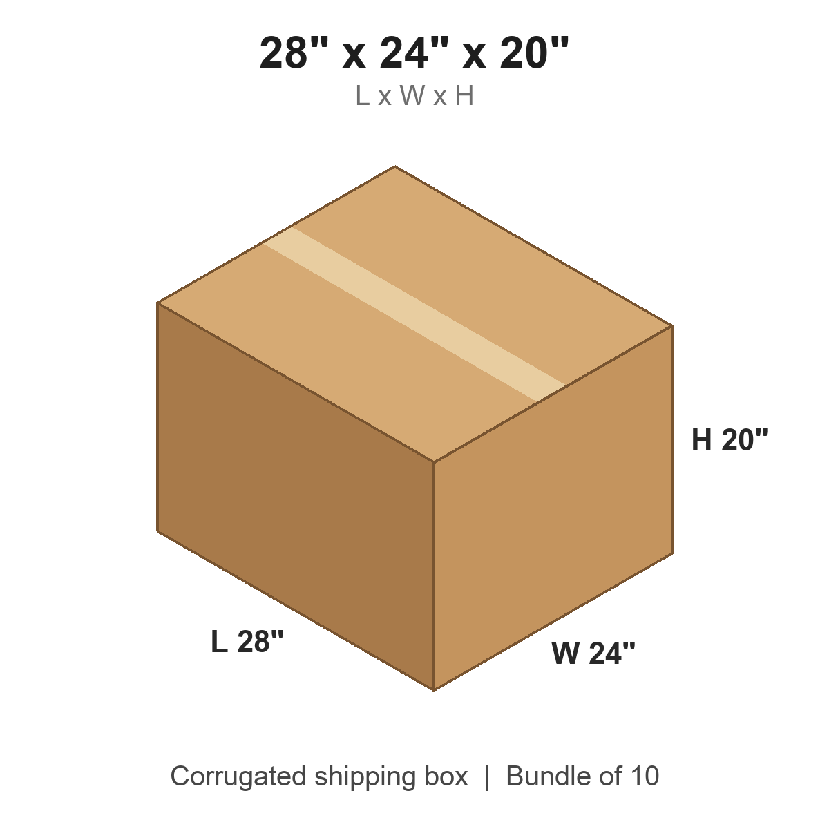 28x24x20 Corrugated Shipping Boxes (28 x 24 x 20 in), Bundle of 10