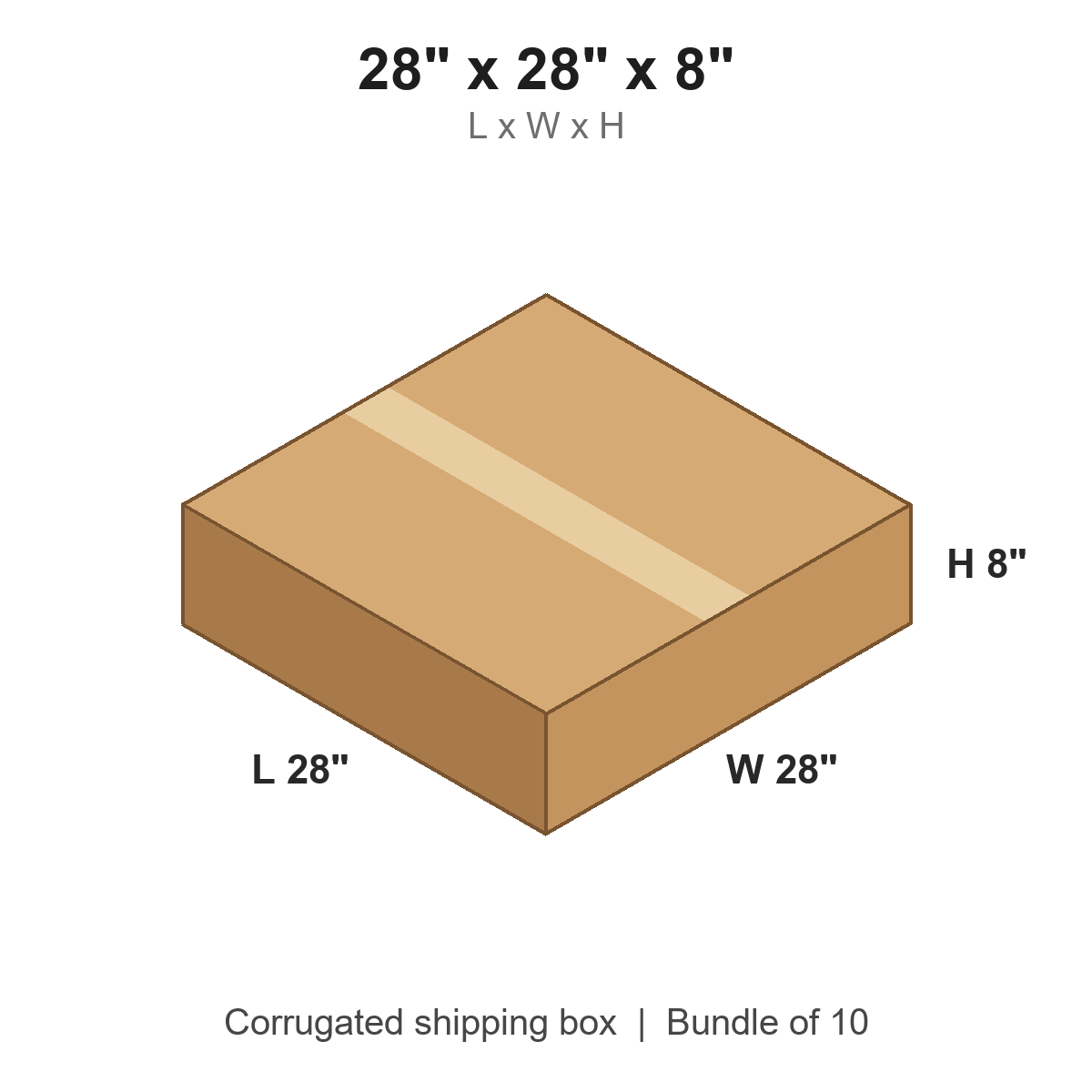 28x28x8 Flat Corrugated Shipping Boxes (28 x 28 x 8 in), Bundle of 10