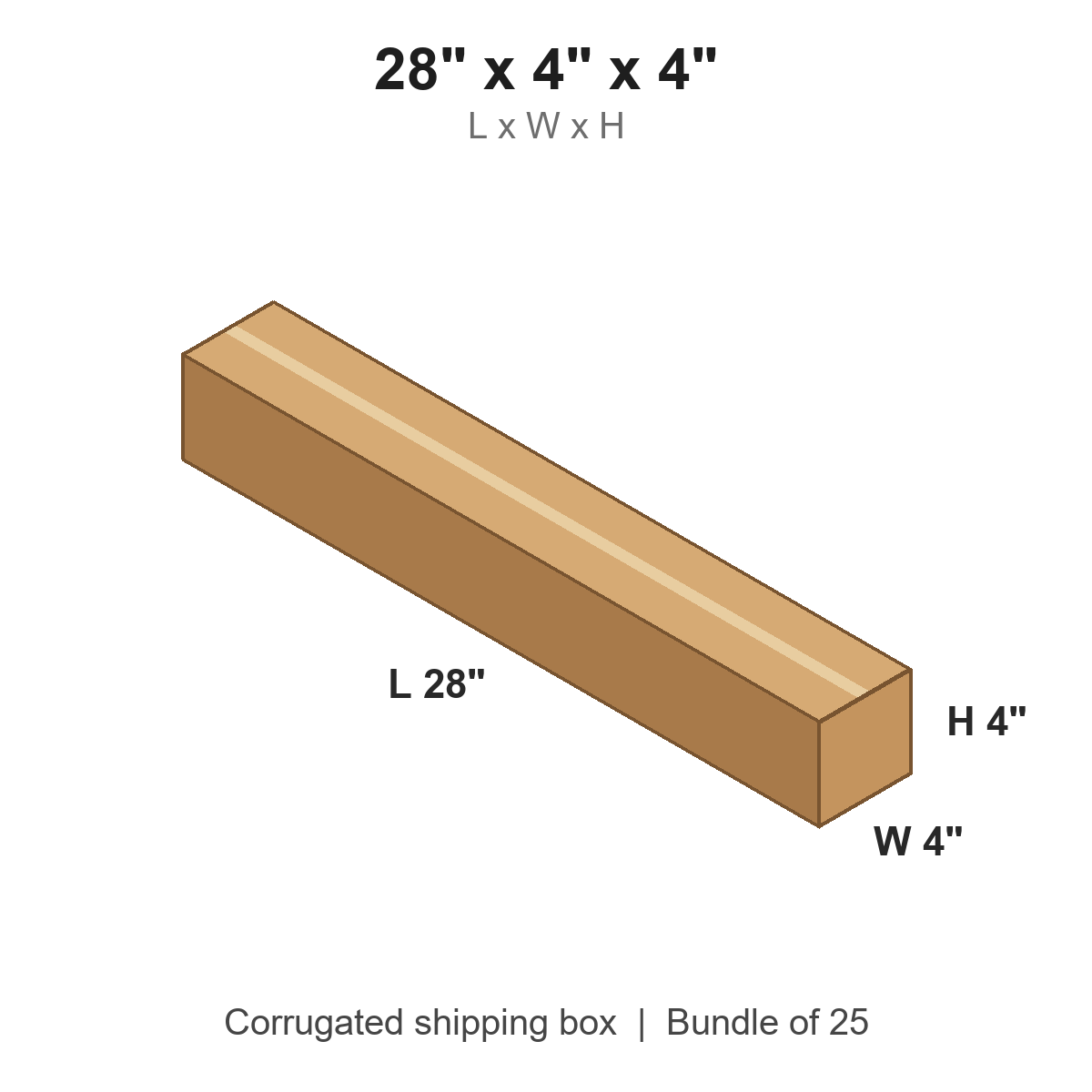 28x4x4 Long Corrugated Shipping Boxes (28 x 4 x 4 in), Bundle of 25