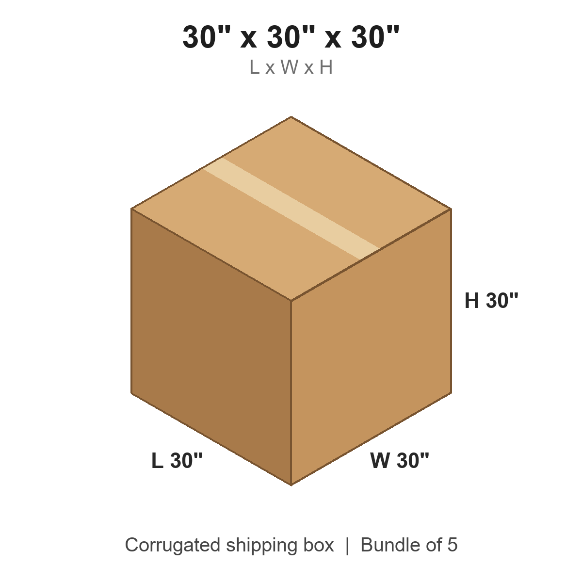 30x30x30 Cube Shipping Boxes (30 x 30 x 30 in), Bundle of 5