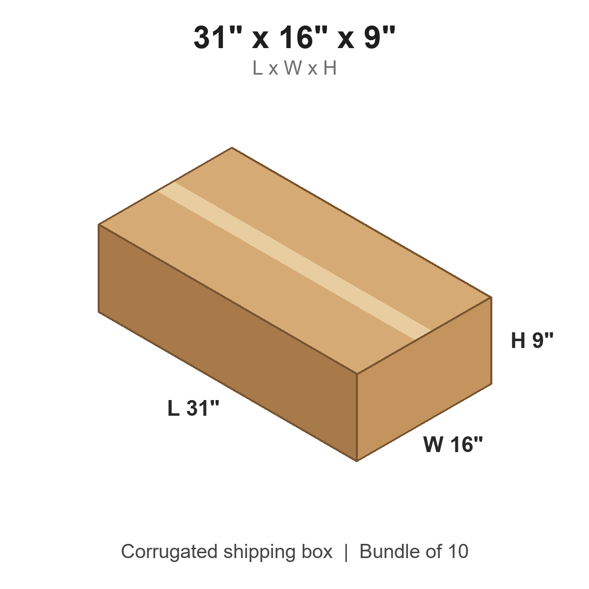 31x16x9 Corrugated Shipping Boxes (31 x 16 x 9 in), Bundle of 10