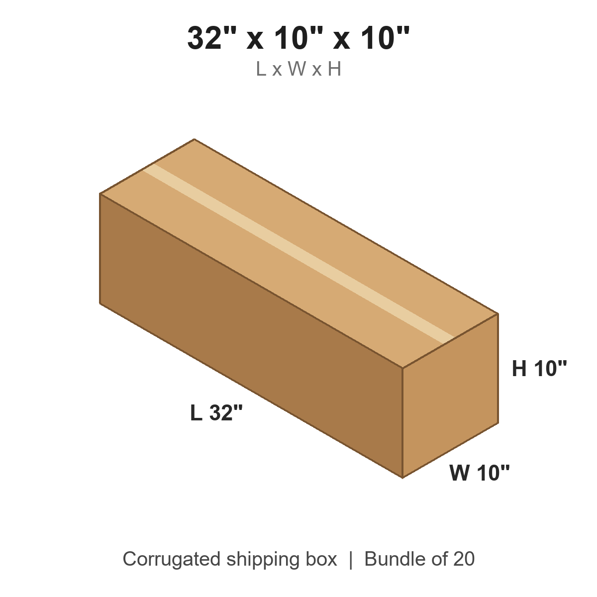 32x10x10 Long Corrugated Shipping Boxes (32 x 10 x 10 in), Bundle of 20