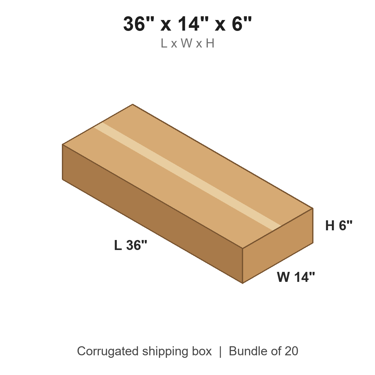 36x14x6 Corrugated Shipping Boxes (36 x 14 x 6 in), Bundle of 20