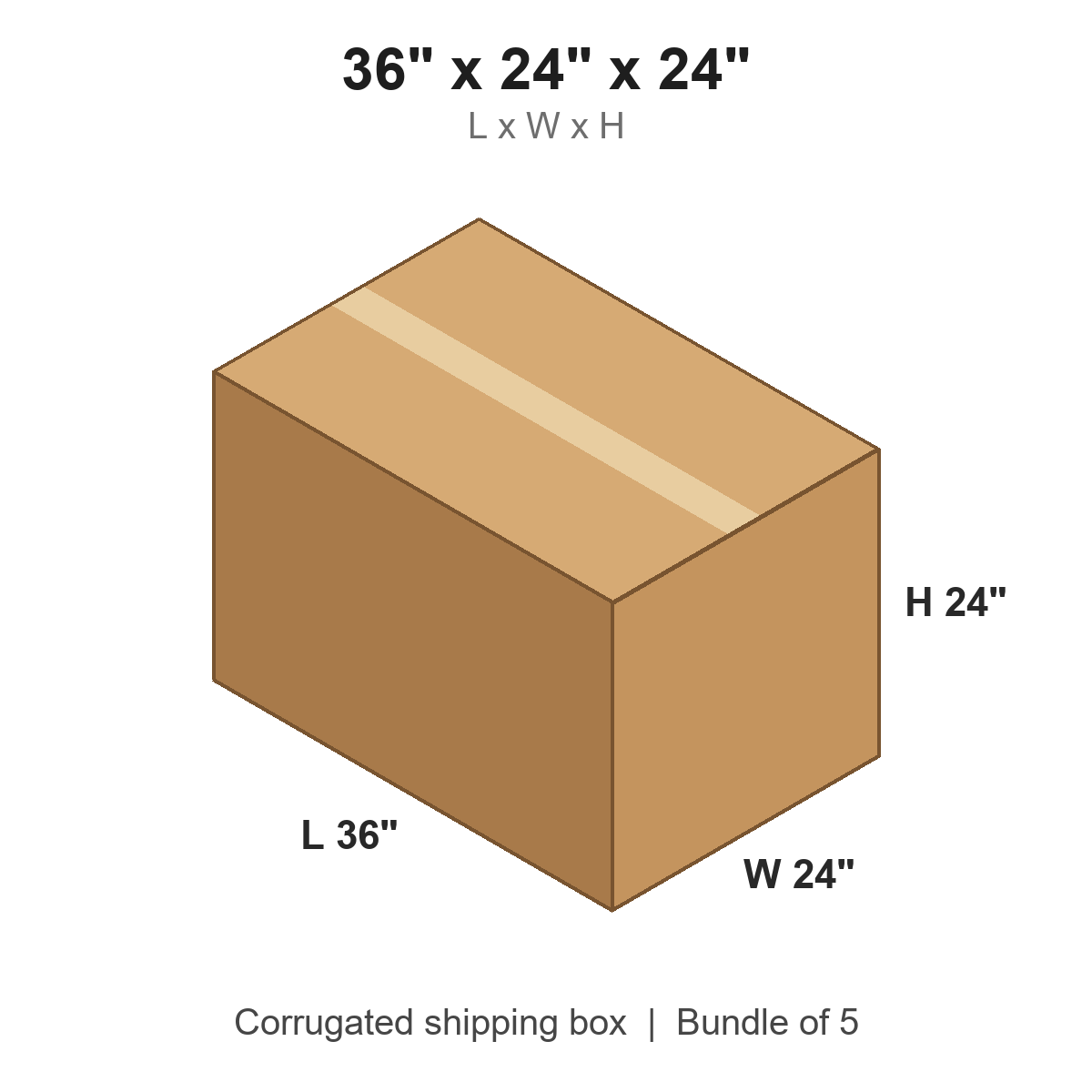 36x24x24 Corrugated Shipping Boxes (36 x 24 x 24 in), Bundle of 5