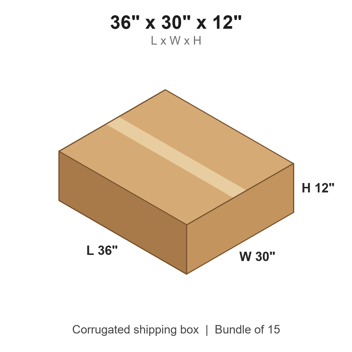 36x30x12 Corrugated Shipping Boxes (36 x 30 x 12 in), Bundle of 15