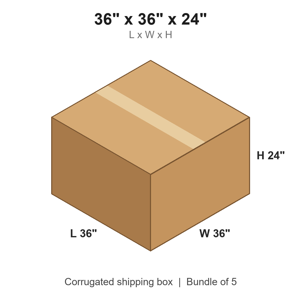36x36x24 Corrugated Shipping Boxes (36 x 36 x 24 in), Bundle of 5