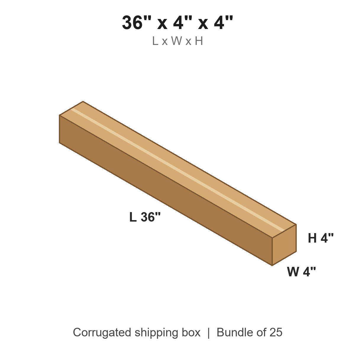 36x4x4 Long Corrugated Shipping Boxes (36 x 4 x 4 in), Bundle of 25