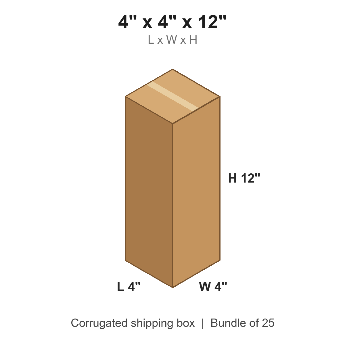 4x4x12 Tall Corrugated Shipping Boxes (4 x 4 x 12 in), Bundle of 25