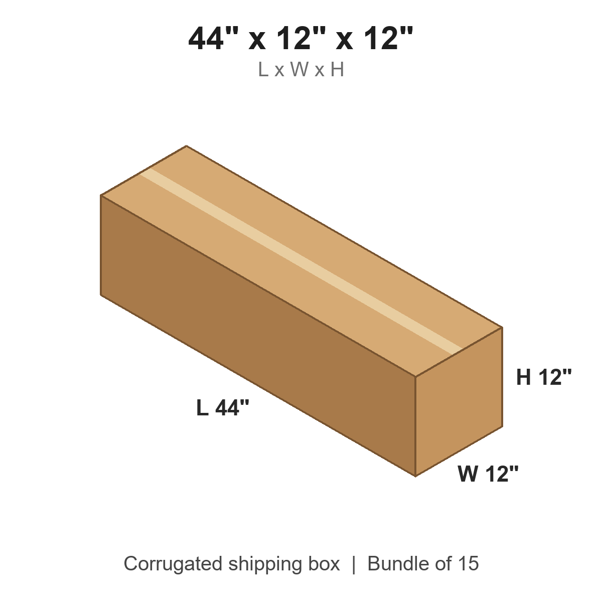44x12x12 Long Corrugated Shipping Boxes (44 x 12 x 12 in), Bundle of 15