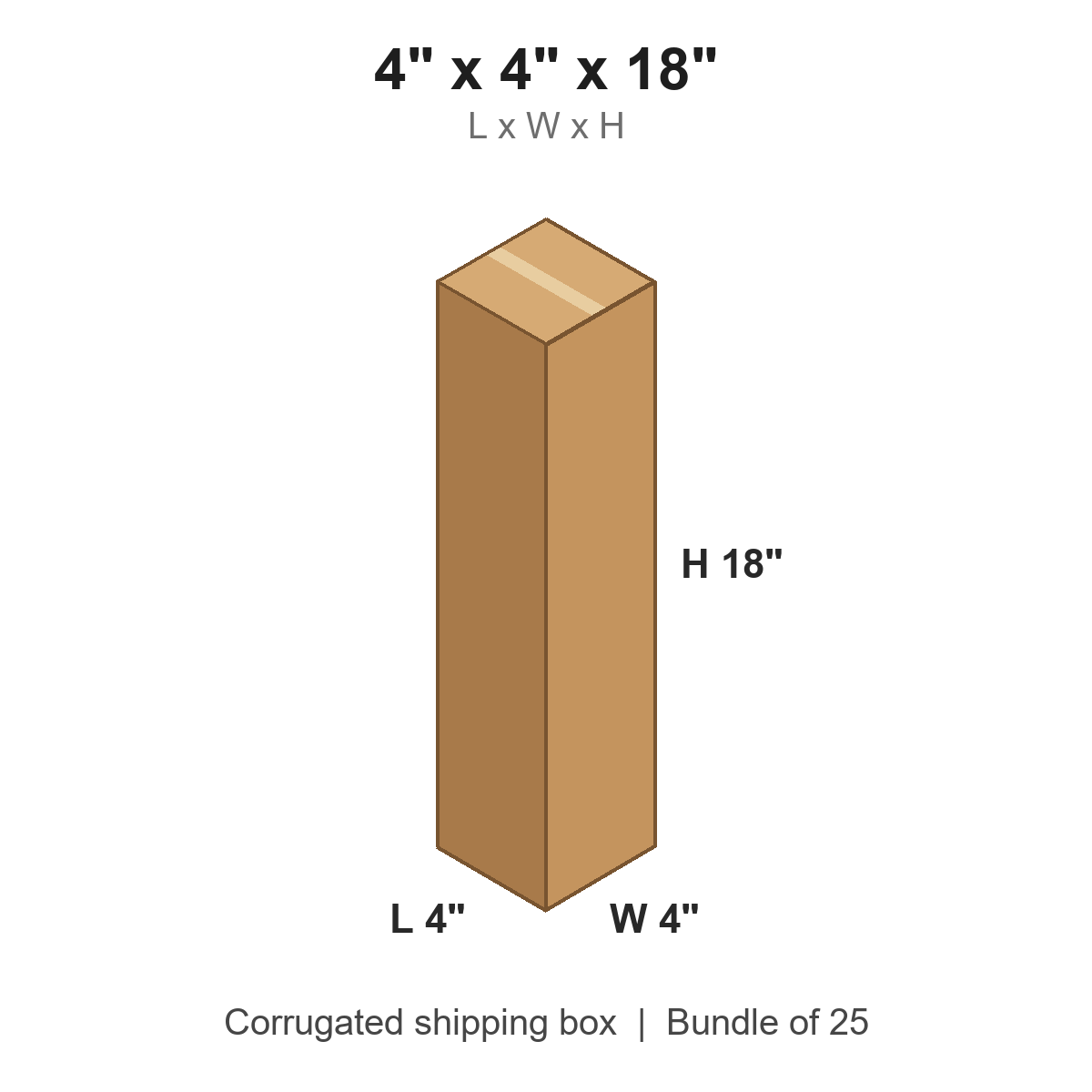 4x4x18 Tall Corrugated Shipping Boxes (4 x 4 x 18 in), Bundle of 25