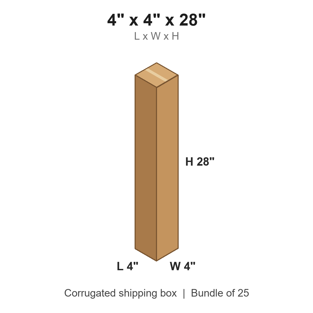 4x4x28 Tall Corrugated Shipping Boxes (4 x 4 x 28 in), Bundle of 25