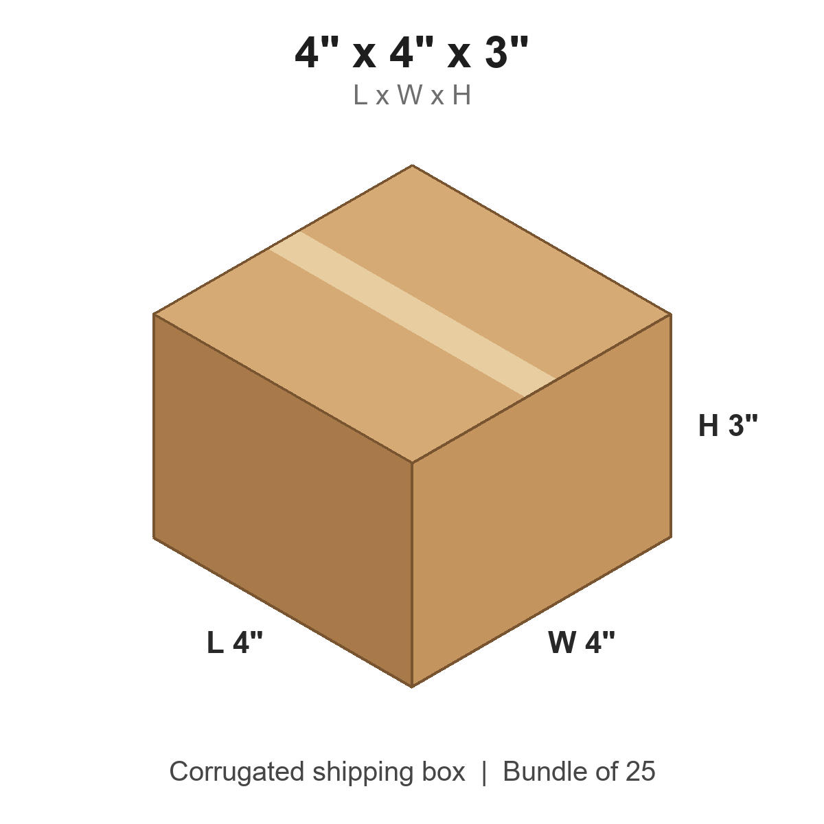 4x4x3 Corrugated Shipping Boxes (4 x 4 x 3 in), Bundle of 25