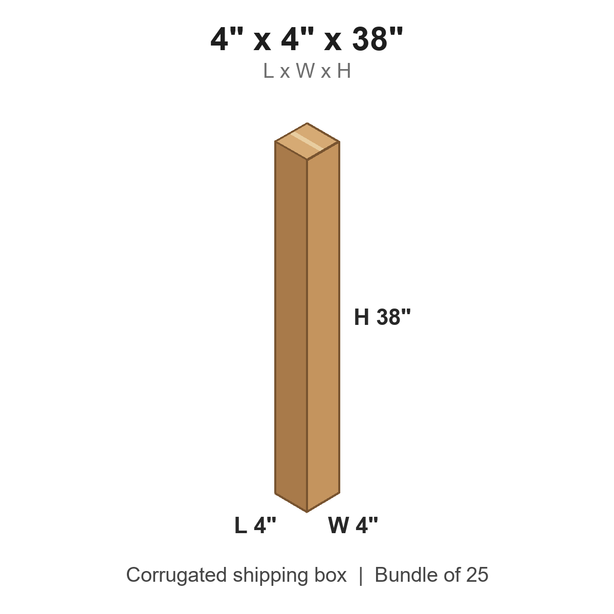 4x4x38 Tall Corrugated Shipping Boxes (4 x 4 x 38 in), Bundle of 25