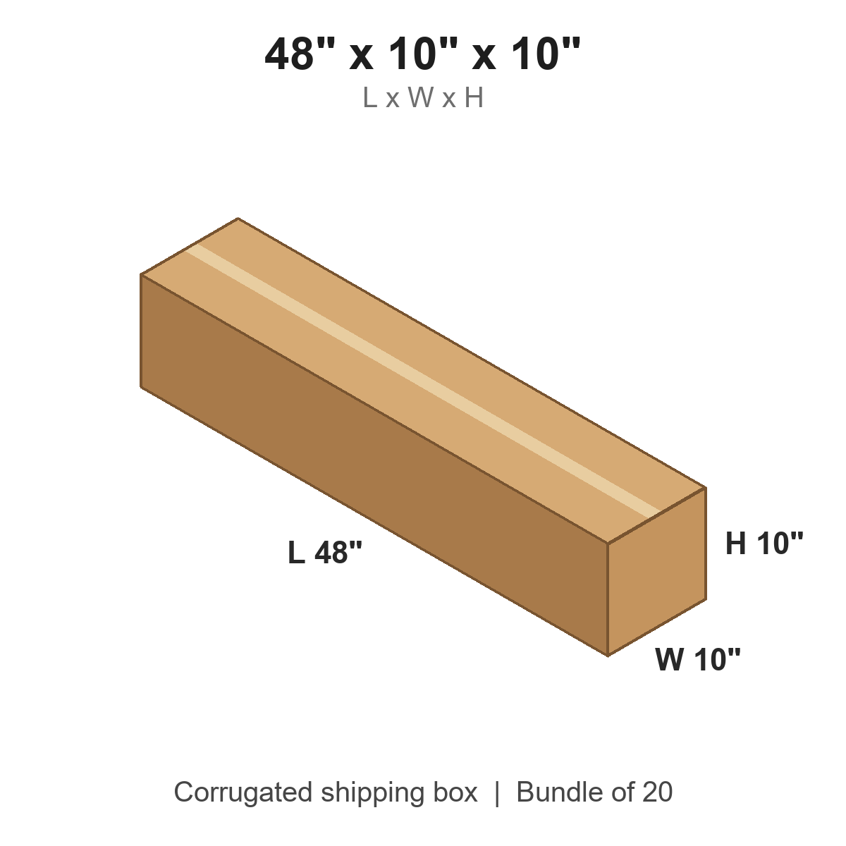 48x10x10 Long Corrugated Shipping Boxes (48 x 10 x 10 in), Bundle of 20