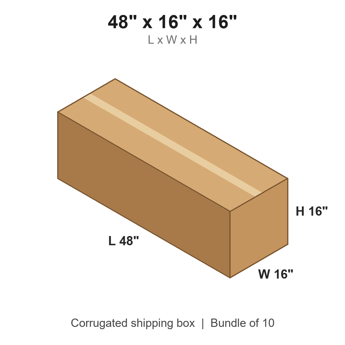 48x16x16 Long Corrugated Shipping Boxes (48 x 16 x 16 in), Bundle of 10