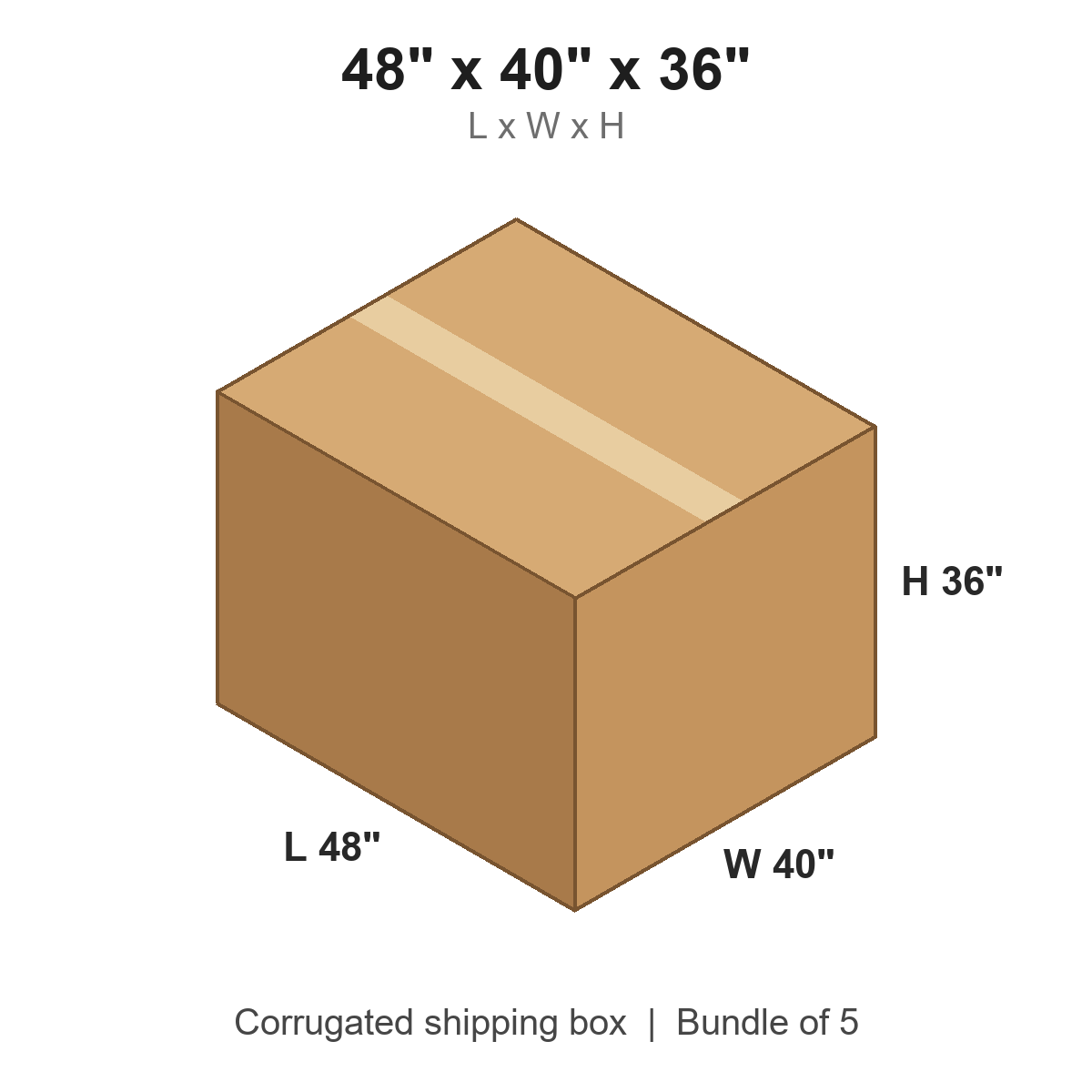 48x40x36 Corrugated Shipping Boxes (48 x 40 x 36 in), Bundle of 5