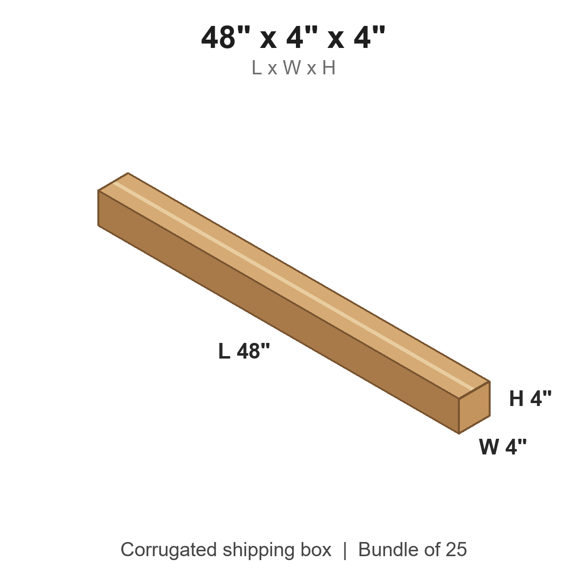 48x4x4 Long Corrugated Shipping Boxes (48 x 4 x 4 in), Bundle of 25
