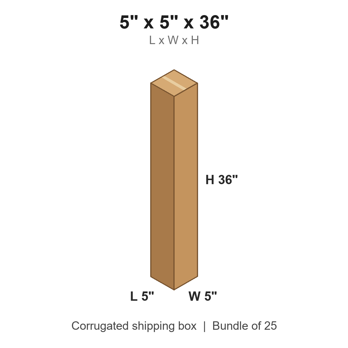 5x5x36 Tall Corrugated Shipping Boxes (5 x 5 x 36 in), Bundle of 25
