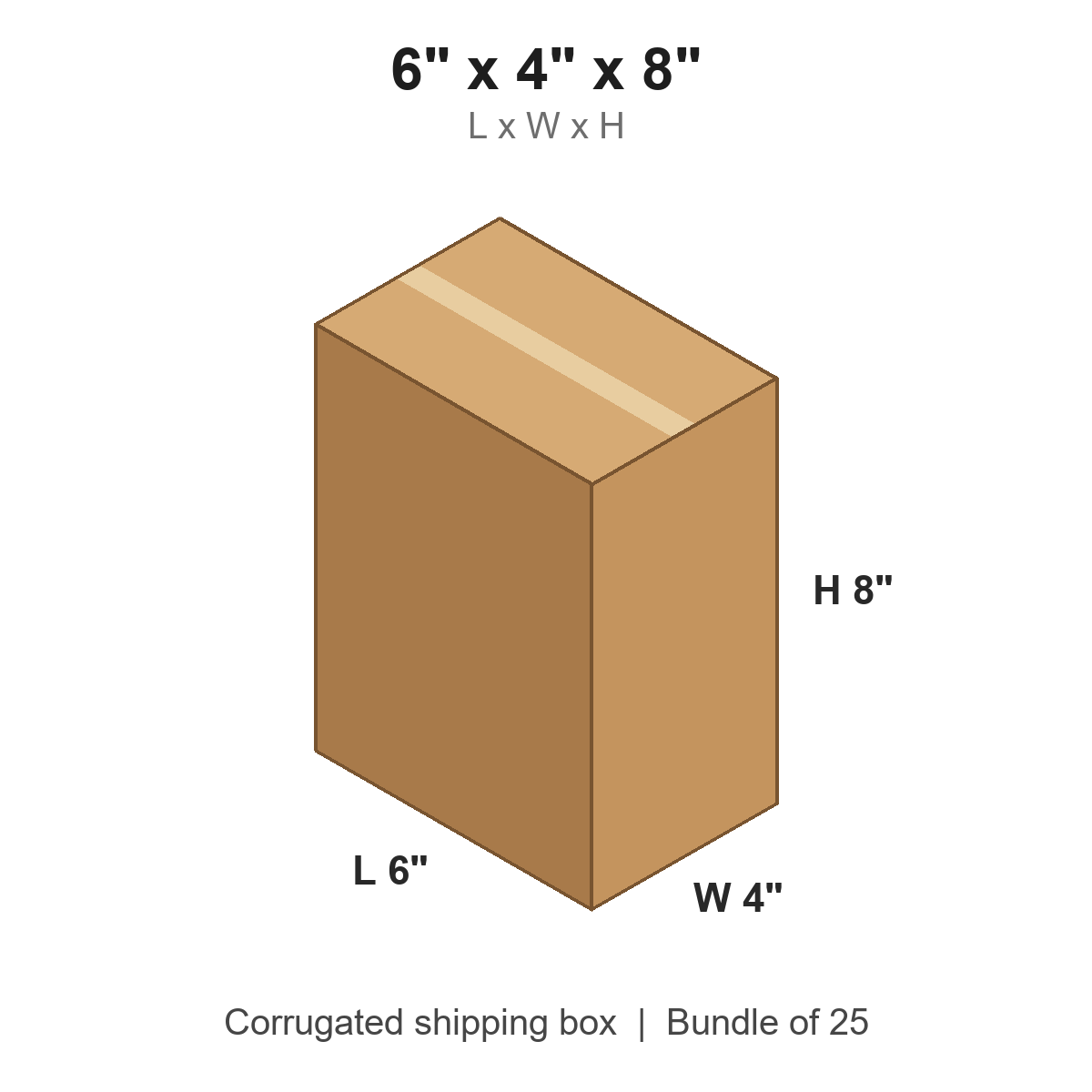 6x4x8 Corrugated Shipping Boxes (6 x 4 x 8 in), Bundle of 25
