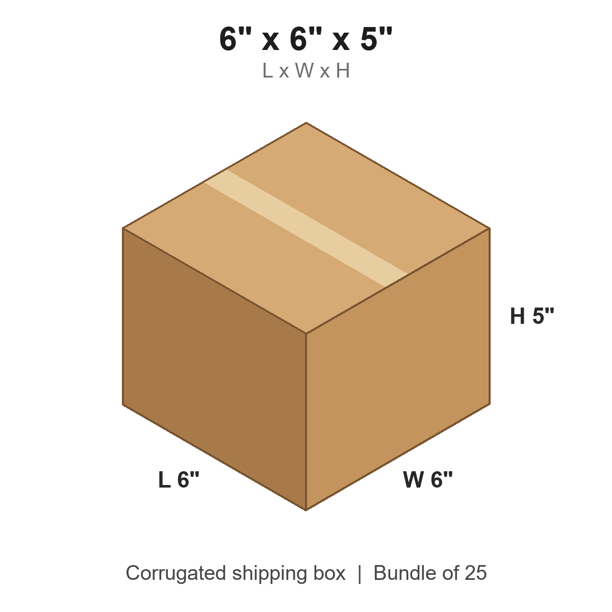 6x6x5 Corrugated Shipping Boxes (6 x 6 x 5 in), Bundle of 25