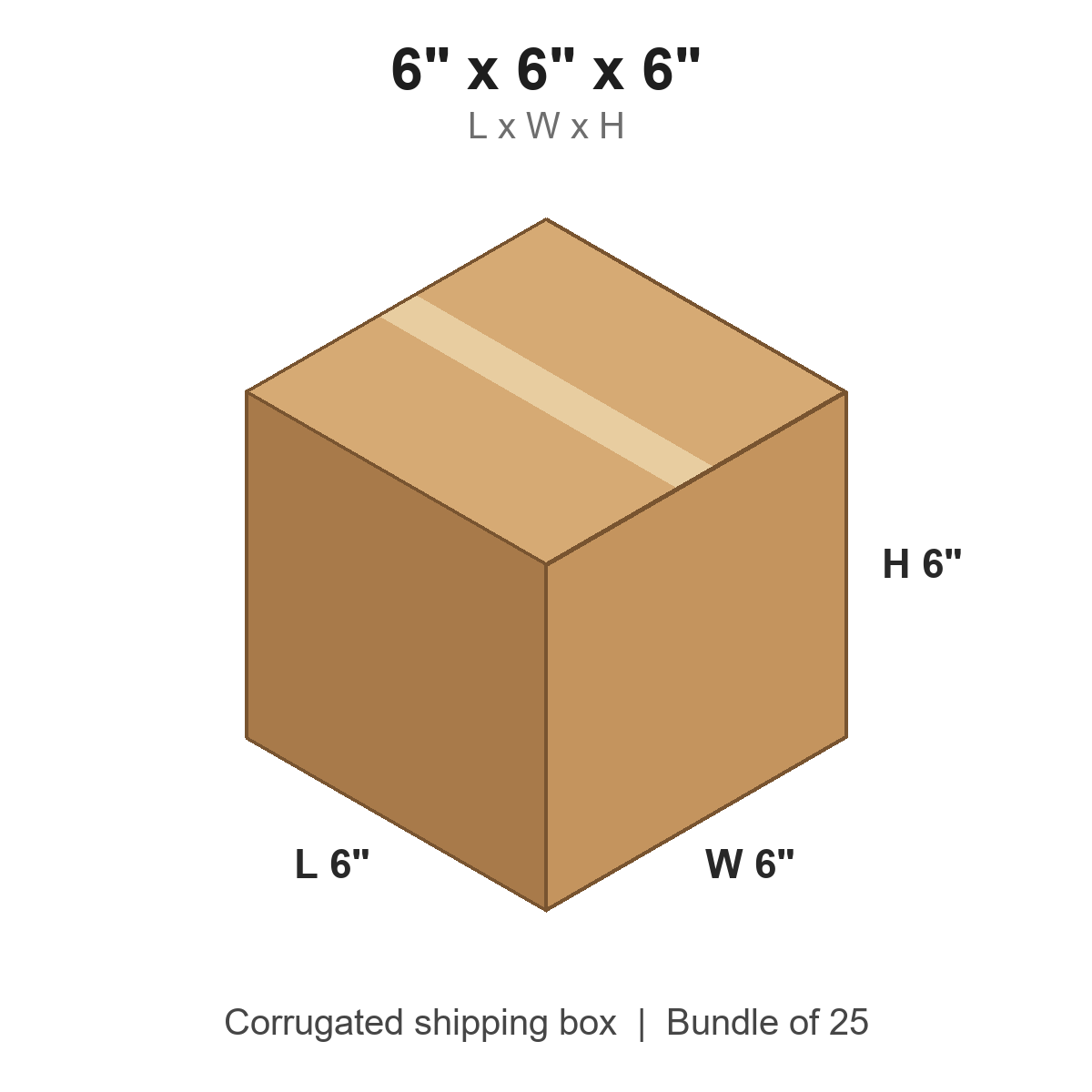 6x6x6 Cube Shipping Boxes (6 x 6 x 6 in), Bundle of 25