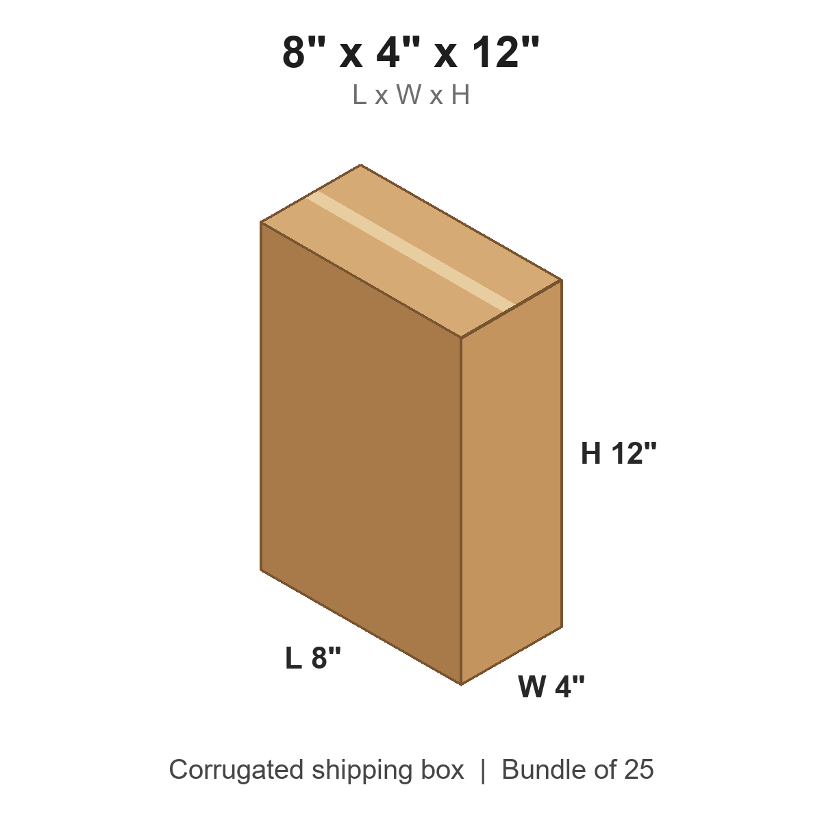 8x4x12 Corrugated Shipping Boxes (8 x 4 x 12 in), Bundle of 25