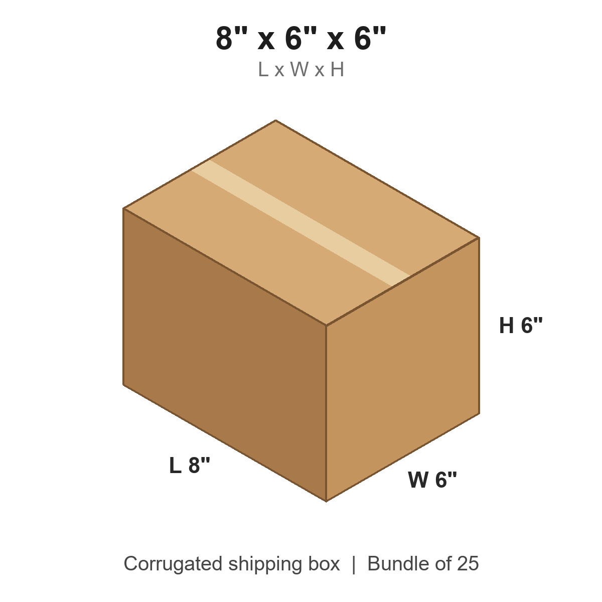 8x6x6 Corrugated Shipping Boxes (8 x 6 x 6 in), Bundle of 25