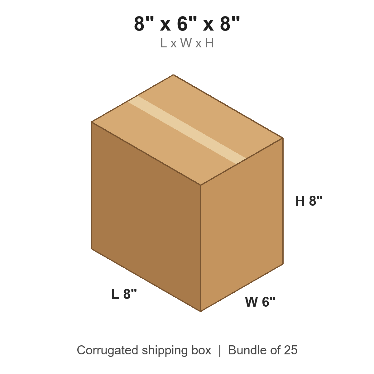 8x6x8 Corrugated Shipping Boxes (8 x 6 x 8 in), Bundle of 25