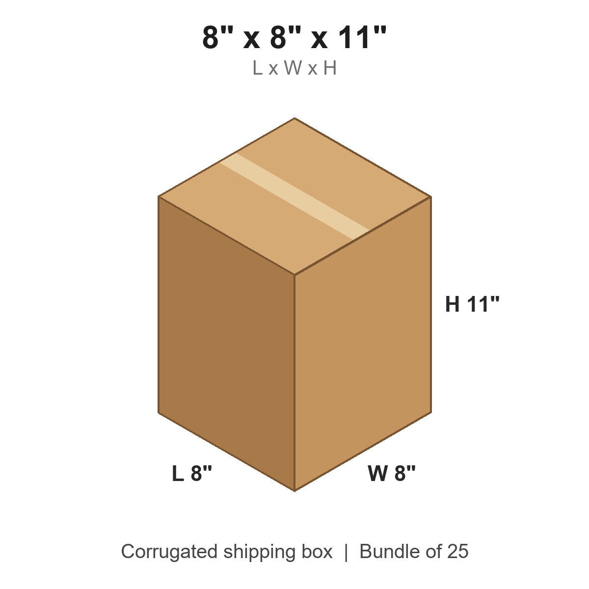 8x8x11 Corrugated Shipping Boxes (8 x 8 x 11 in), Bundle of 25