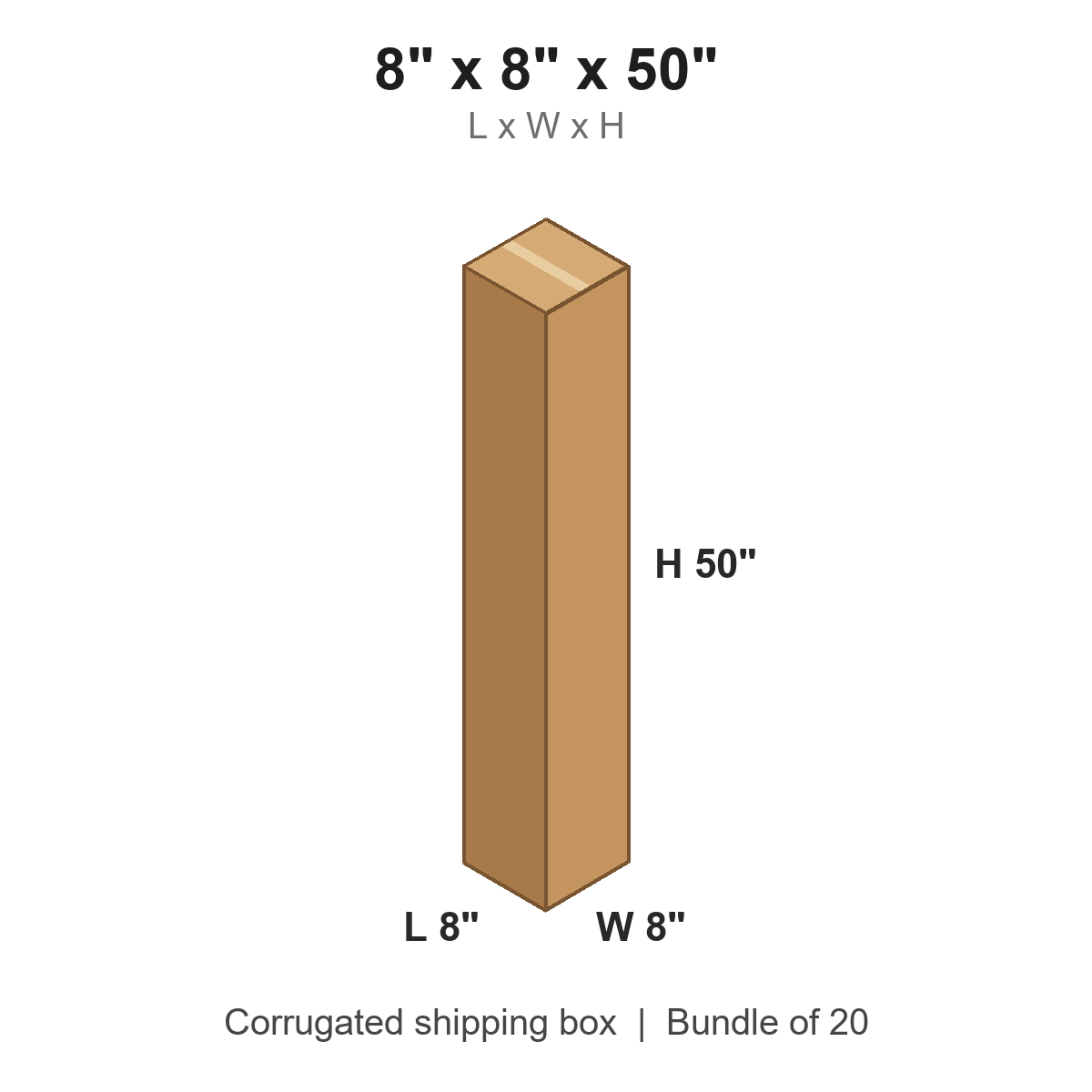 8x8x50 Tall Corrugated Shipping Boxes (8 x 8 x 50 in), Bundle of 20