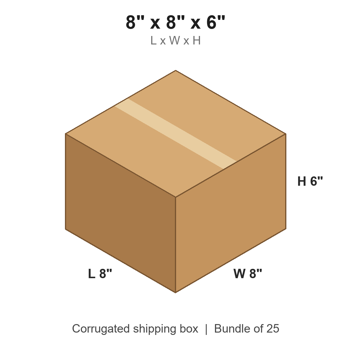 8x8x6 Corrugated Shipping Boxes (8 x 8 x 6 in), Bundle of 25